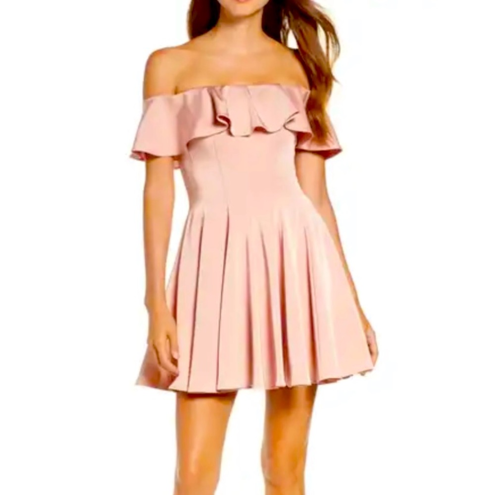 La Femme Ruffle Off the Shoulder Fit & Flare Dress